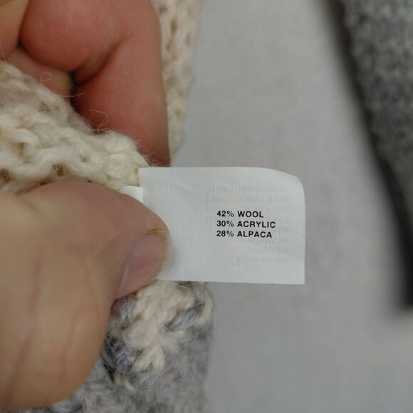 GAP Cable Knit Sweater Womens Size M Gray Cream Striped Wool Alpaca Shawl Collar - Picture 9 of 10